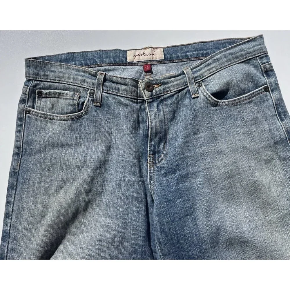 Just USA Blue Distressed Blue Ultra Mid Long Short Jean Shorts Women’s Sz 13